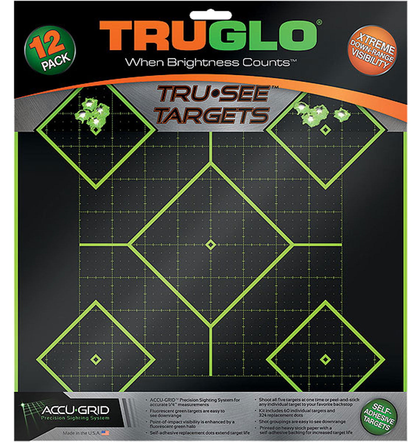 TruGlo TG14A12 Tru-See 5- Diamond Target Self-Adhesive Heavy Paper Black/Green 12″x12″ 12 Pack