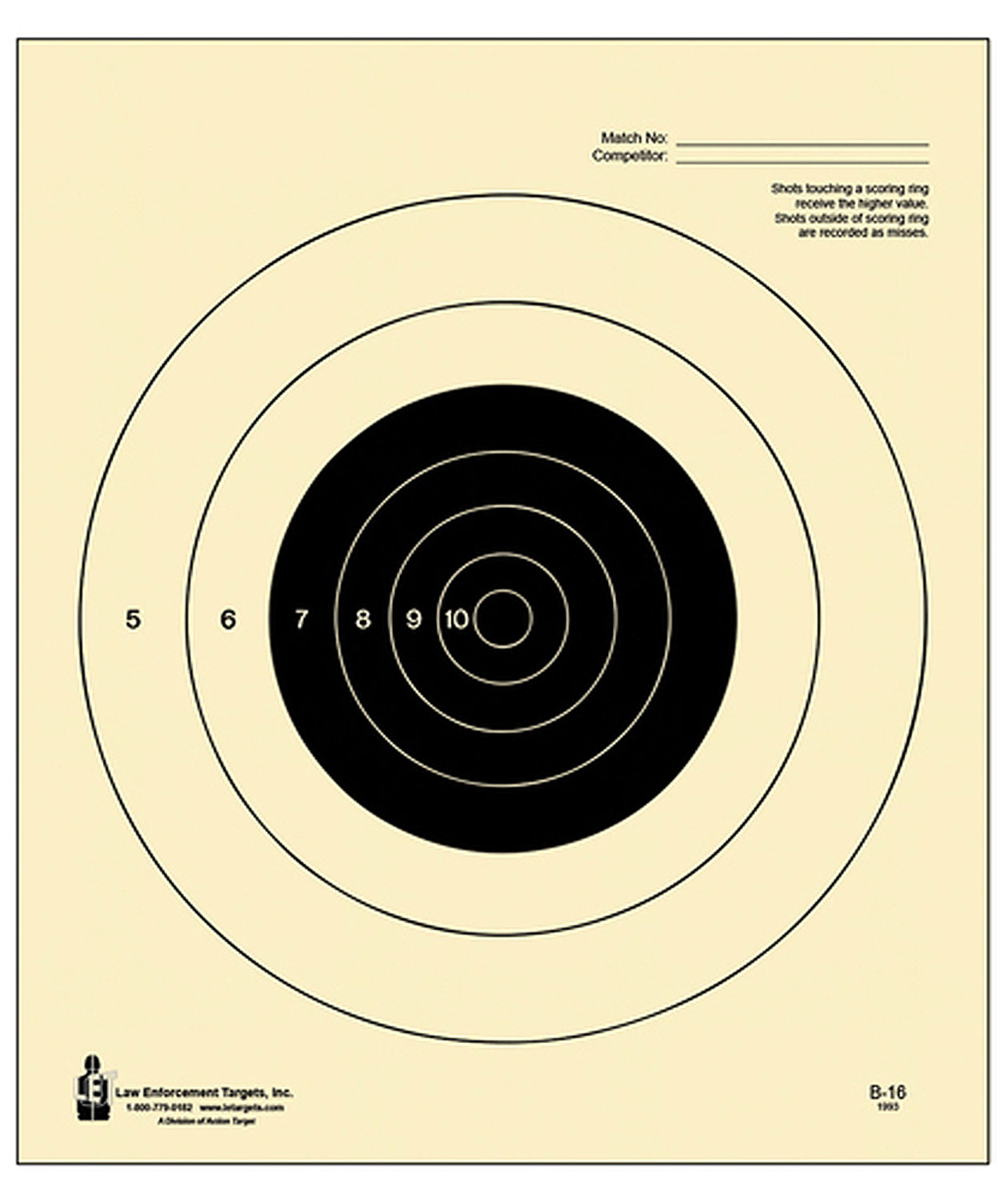 Action Target B16100 Competition NRA Slow Fire Bullseye Tagboard Hanging 25 yds Handgun 10.50″ x 12″ Black/White 100 Per Box