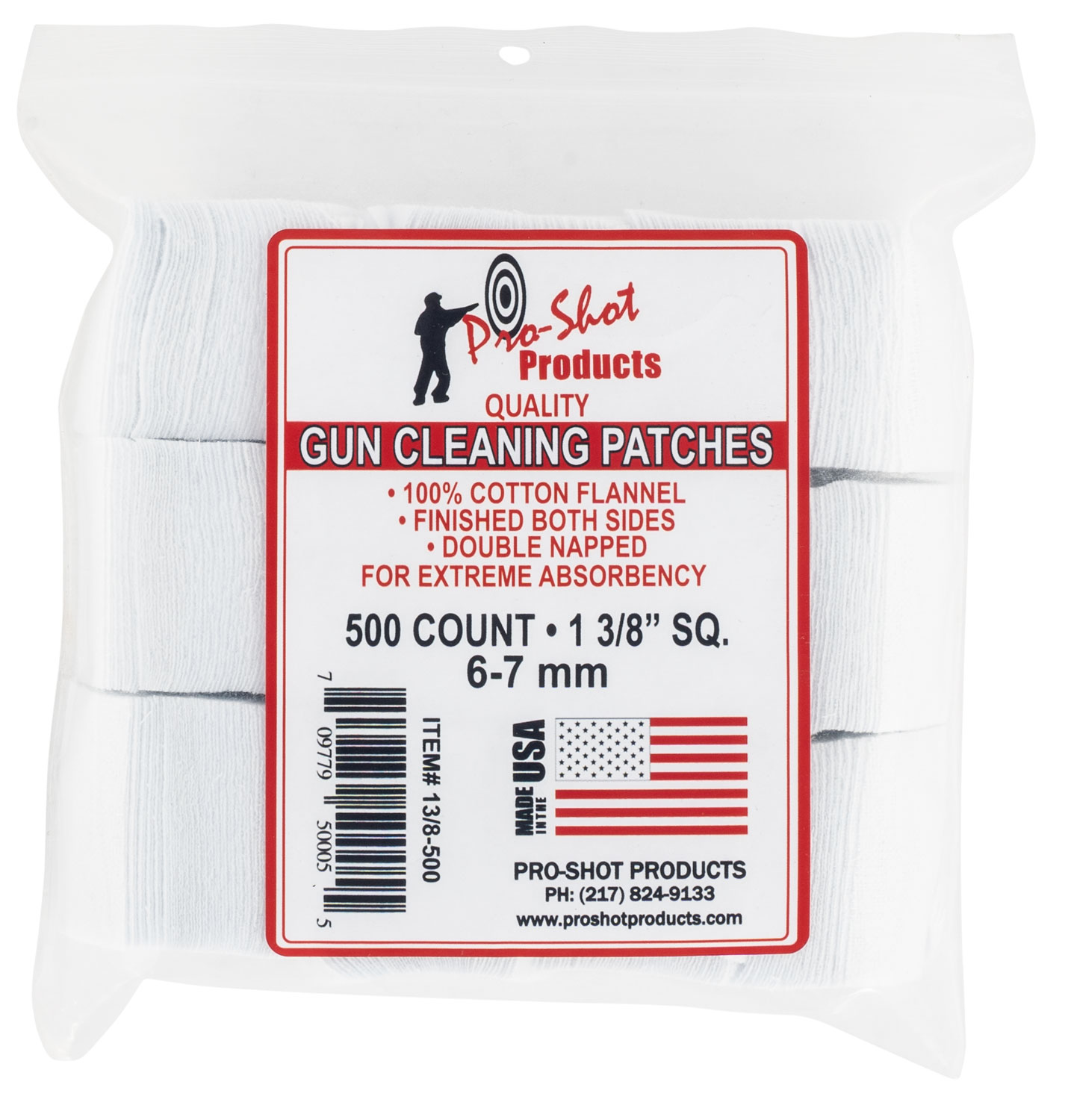 Pro-Shot 138500 Cleaning Patches 6mm/7mm 1.38″ Cotton Flannel 500 Per Pkg