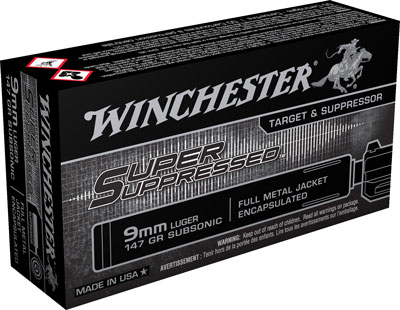 WINCHESTER SUPER SUPPRESSED – 9MM LUGER 147GR FMJ 50RD 10B/C