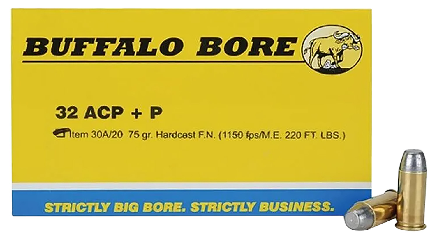 Buffalo Bore Ammunition 30A20 Personal Defense Strictly Business 32ACP +P 75gr Hard Cast Flat Nose 20 Per Box/12 Case