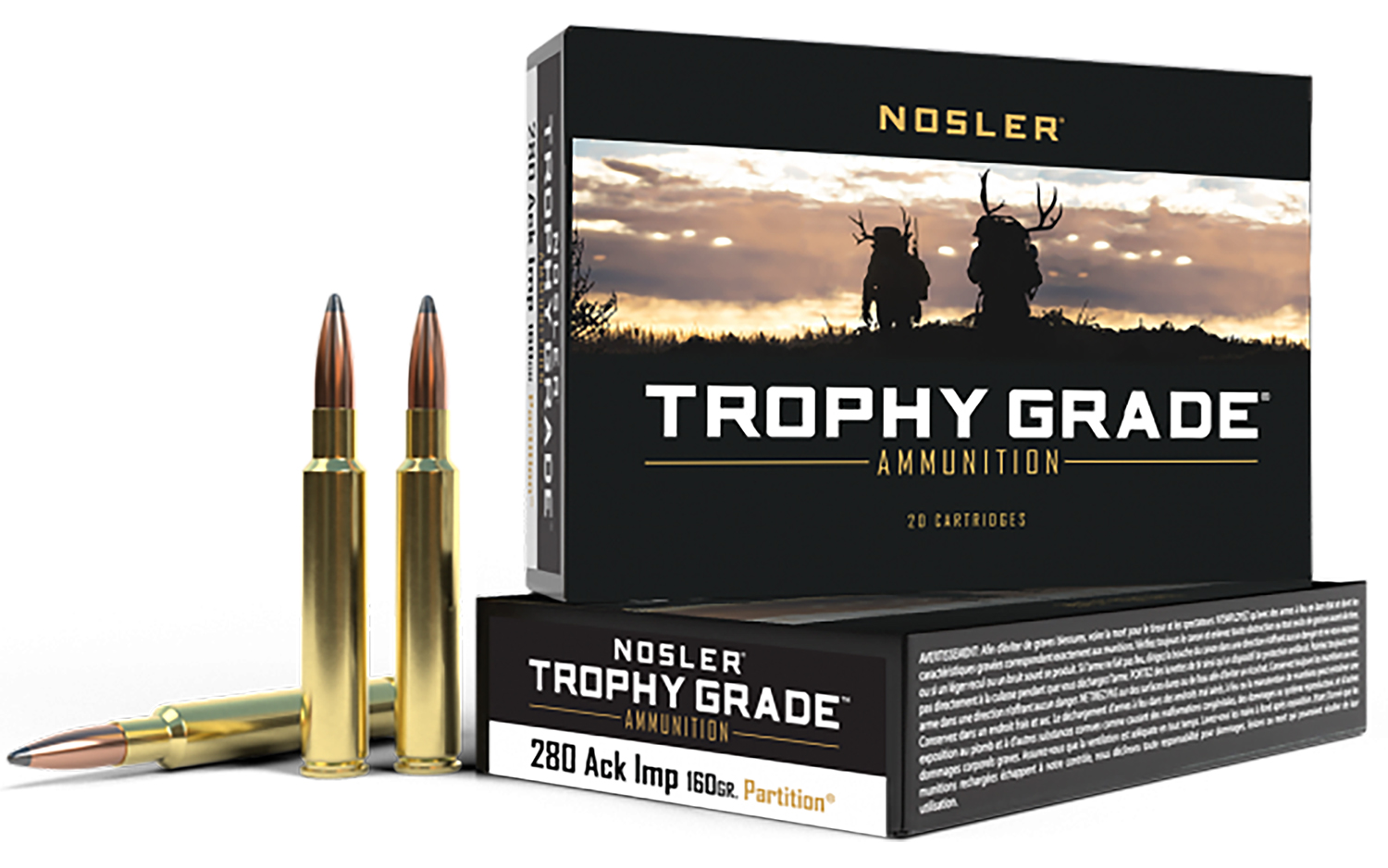 Nosler 60044 Trophy Grade 280Ackley Improved 160gr Nosler Spitzer Partition 20 Per Box/10 Case