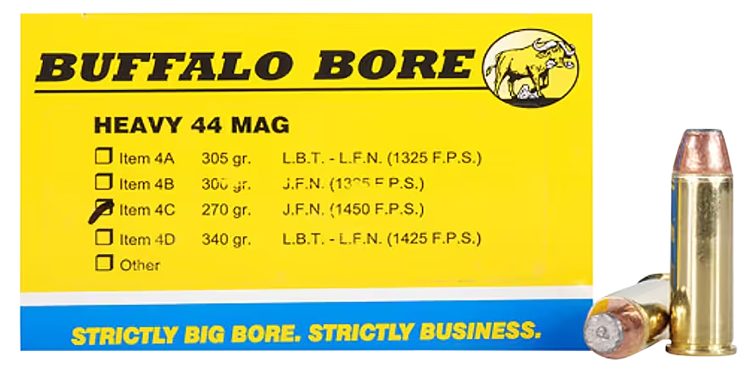 Buffalo Bore Ammunition 4C20 Heavy Strictly Business 44Rem Mag 270gr Semi Jacketed Flat Point 20 Per Box/12 Case