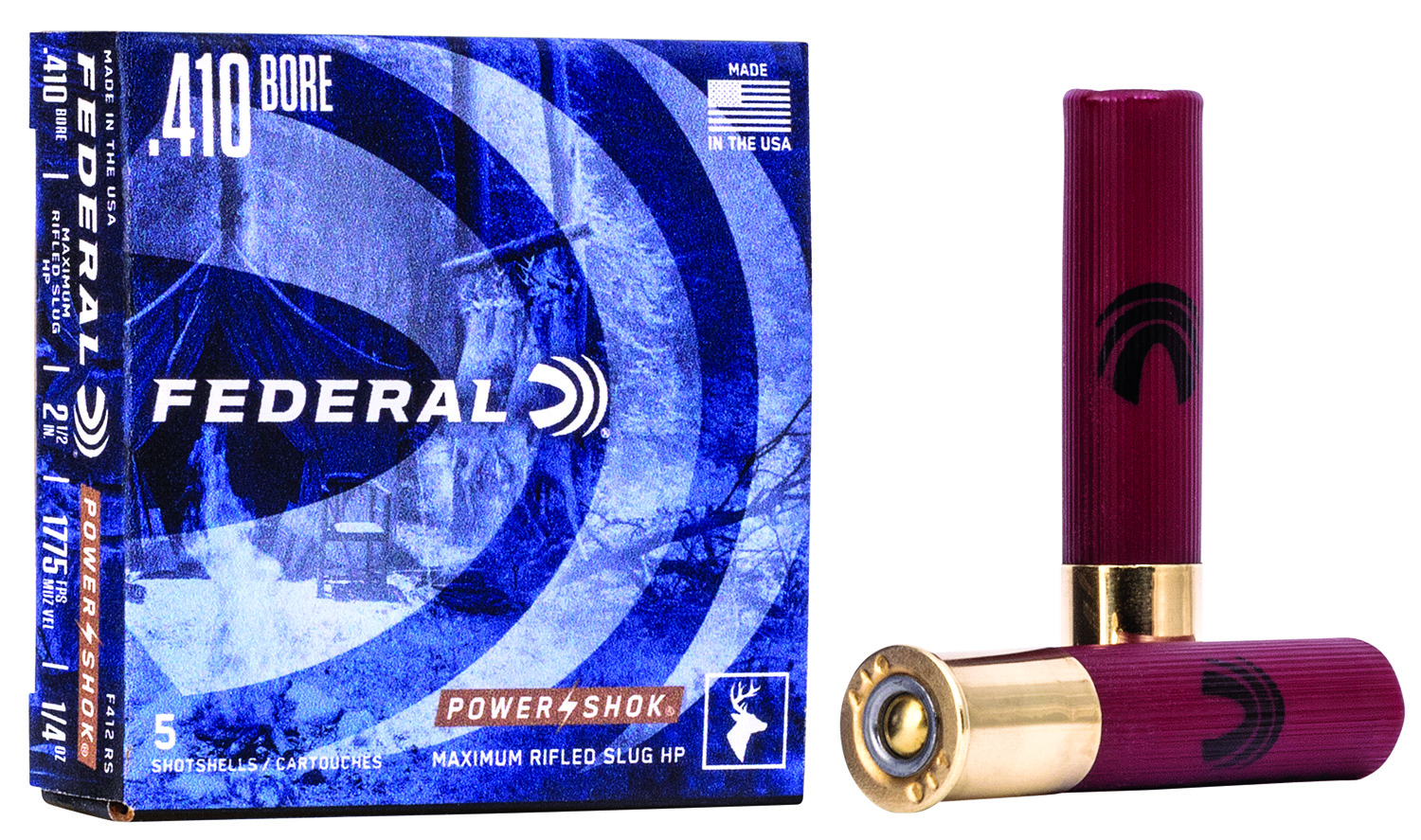 Federal F412RS Power-Shok Shotshell 410Gauge 2.50″ 1/4oz RifledSlug Shot 5 Per Box/50 Case