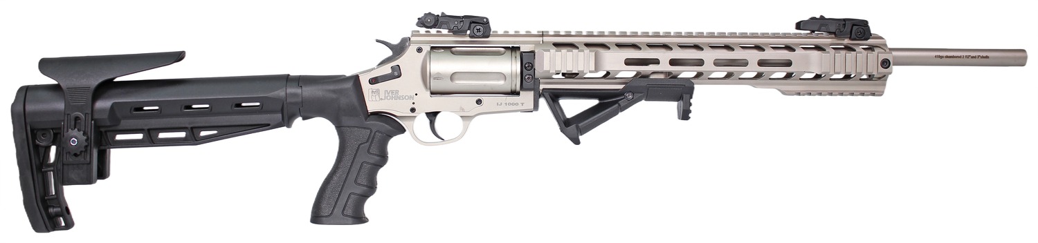 Iver Johnson Arms IJ1000TSN IJ1000  410 Gauge 5rd 18″ Satin Nickel Barrel, Satin Nickel Receiver w/Picatinny Rail, Black Fixed Stock