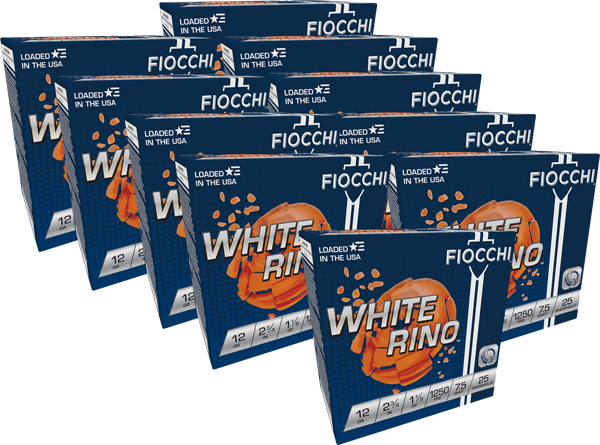 FIOCCHI WHITE RINO 12GA 2.75″ – 1-1/8OZ #7.5 1250FPS 250R CASE