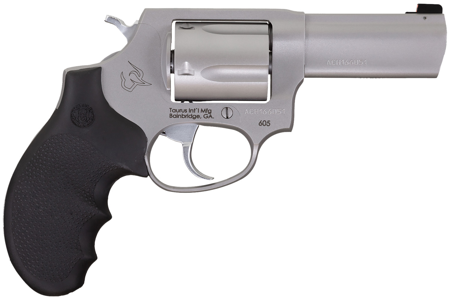 Taurus 2-60539NS 605 Defender Small 357 Mag/38 Special +P 5 Shot 3″ Matte Stainless Steel Barrel, Cylinder & Frame, Hogue Finger Grooved Grip, Transfer Bar Safety, Exposed Hammer