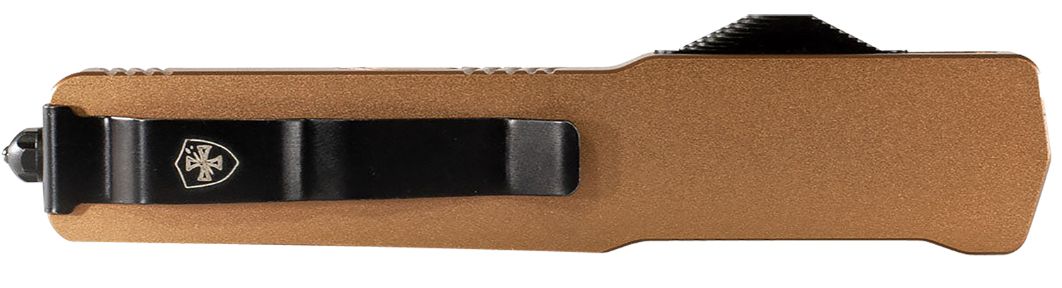 Templar Knife MAAB321 Premium LW Slim 8.09″ OTF Drop Point Plain Black Oxide Stonewashed Powdered D2 Steel Blade, 4.93″ Bronze Anodized Aluminum Handle