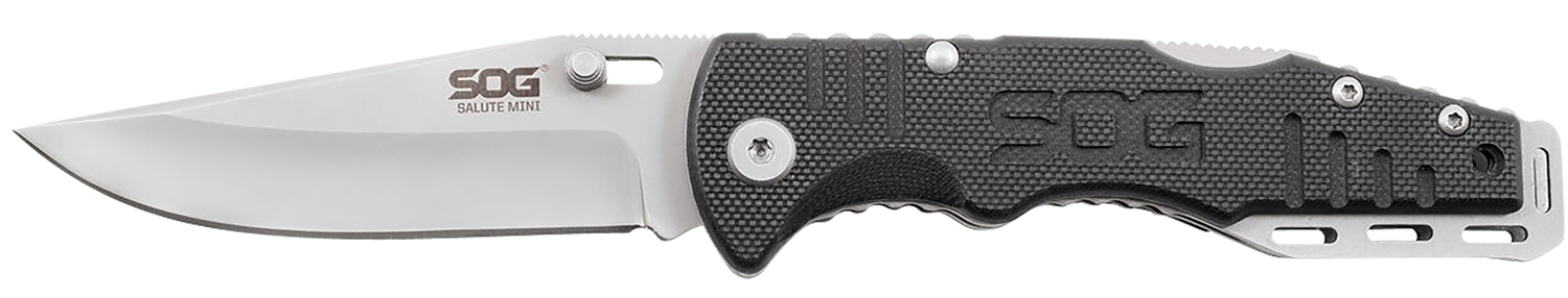 S.O.G SOGFF1001C Salute Mini 3.10″ Folding Clip Point Plain Bead Blasted 8Cr13MoV SS Blade Black G10 Handle Includes Pocket Clip