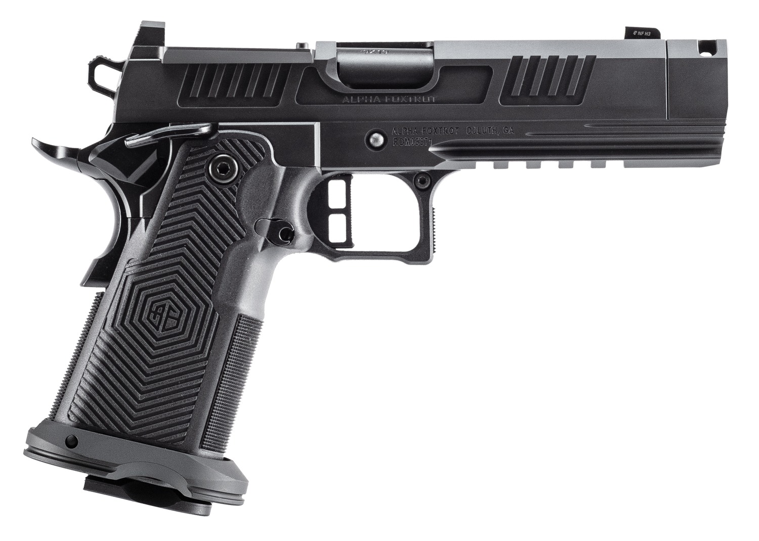 Alpha Foxtrot AA39X4CIG-XDBK13 AF1911 Romulus 45 ACP 13+1 4.25″ Black DLC Stainless Steel Threaded Compensated Barrel, Optic Ready/Serrated Slide & Frame w/Beavertail & Picatinny Rail, RMR/RMSc Footpr