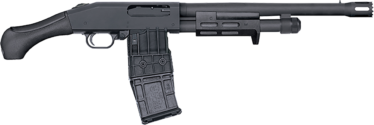 Mossberg 50217 590M Breacher 12 Gauge Pump 2.75″ 10+1 14.38″ Matte Blued Heavy Walled Barrel, M-LOK Forend, Matte Blued Drilled & Tapped Receiver, Black Birdshead Grip