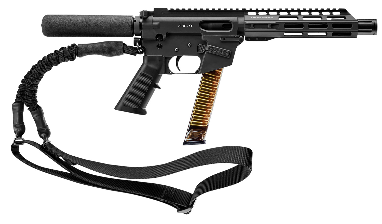 FREEDOM ORDNANCE FX9P8T FX-9  9mm Luger 32+1 8″, Black, M-LOK Handguard, Padded Buffer Tube, A2 Grip, 3″ Faux Suppressor, Includes Sling