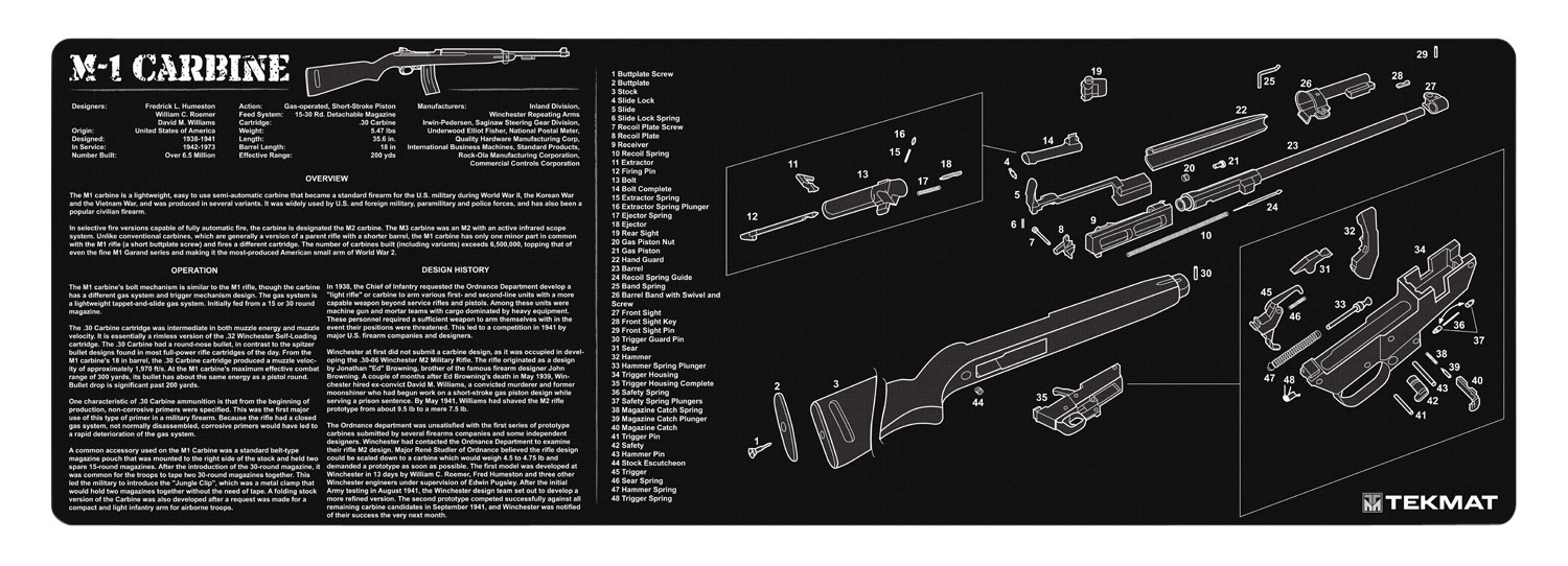 TekMat TEKR36M1CARB M1 Carbine Cleaning Mat Black/White Rubber 12″x36″ M1 Carbine Parts Diagram