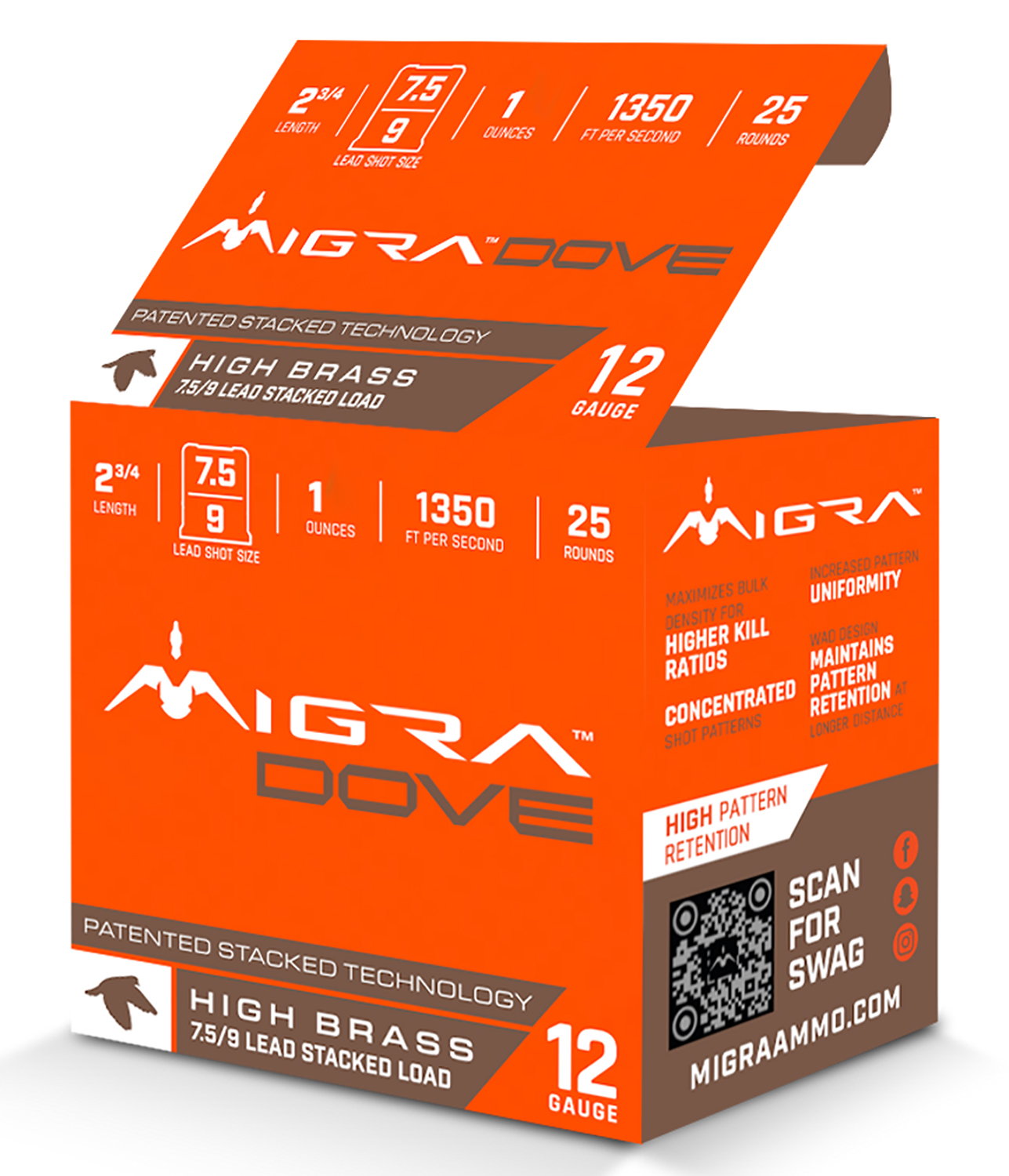 Migra Ammunitions M12LF7.59  Dove 12Gauge 2 3/4″ 1oz 7.5/9Shot 25 Per Box/10 Case