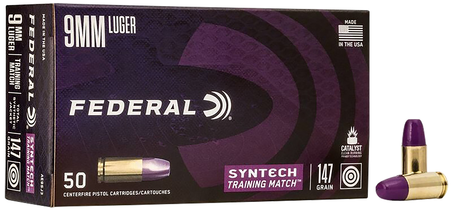 Federal AE9SJ3 Syntech Training Match 9mmLuger 147gr Total Syntech Jacket Flat Nose 50 Per Box/10 Case
