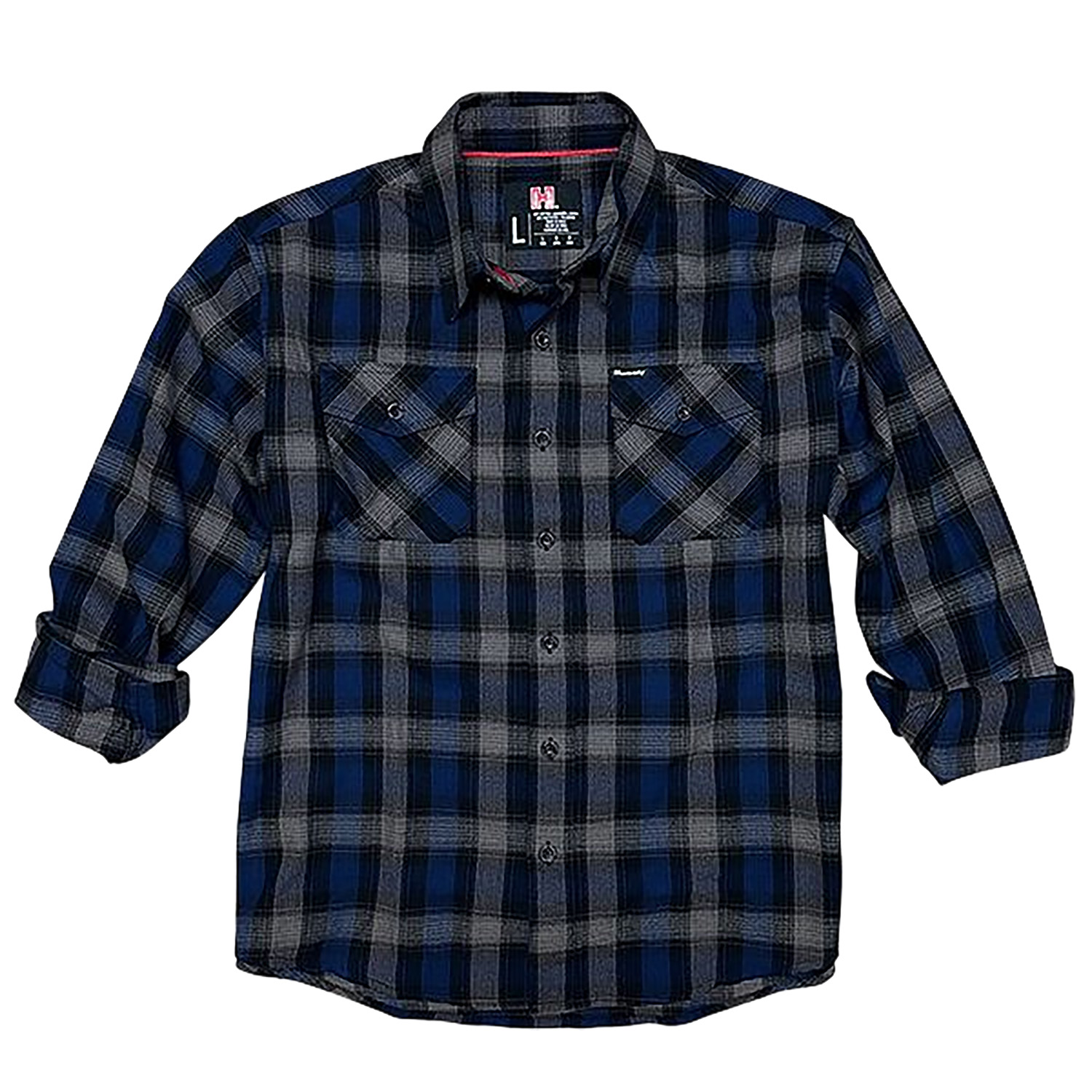 Hornady Gear 32206 Flannel Shirt  3XL Navy/Black/Gray,  Cotton/Polyester, Relaxed Fit Button Up
