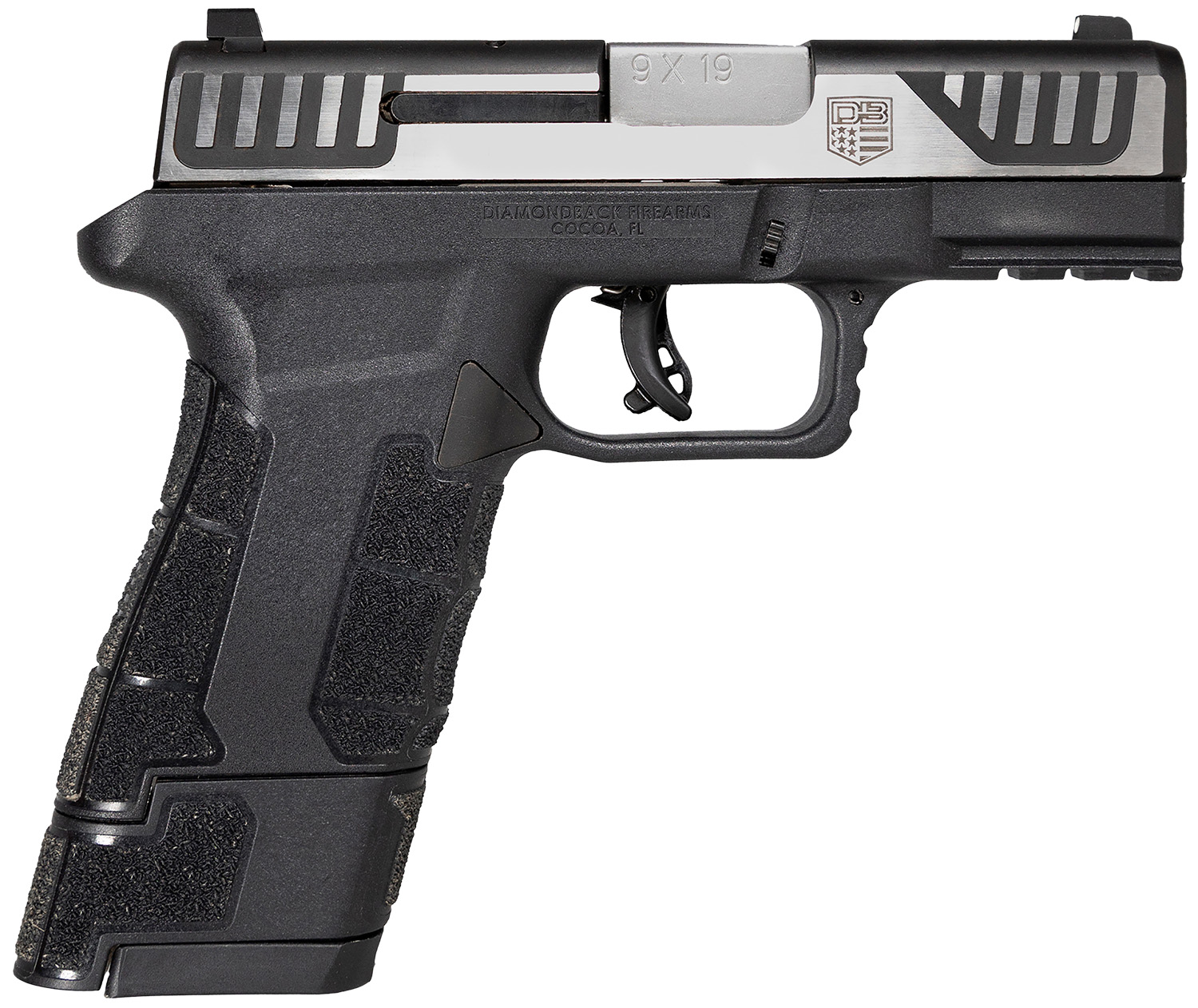 Diamondback DB0300P031 AM2 Sub-Compact Frame 9mm Luger 17+1, 3.50″ Stainless Steel Barrel, Serrated Stainless Steel Slide, Black Polymer Frame w/Picatinny Rail & Polymer Grip