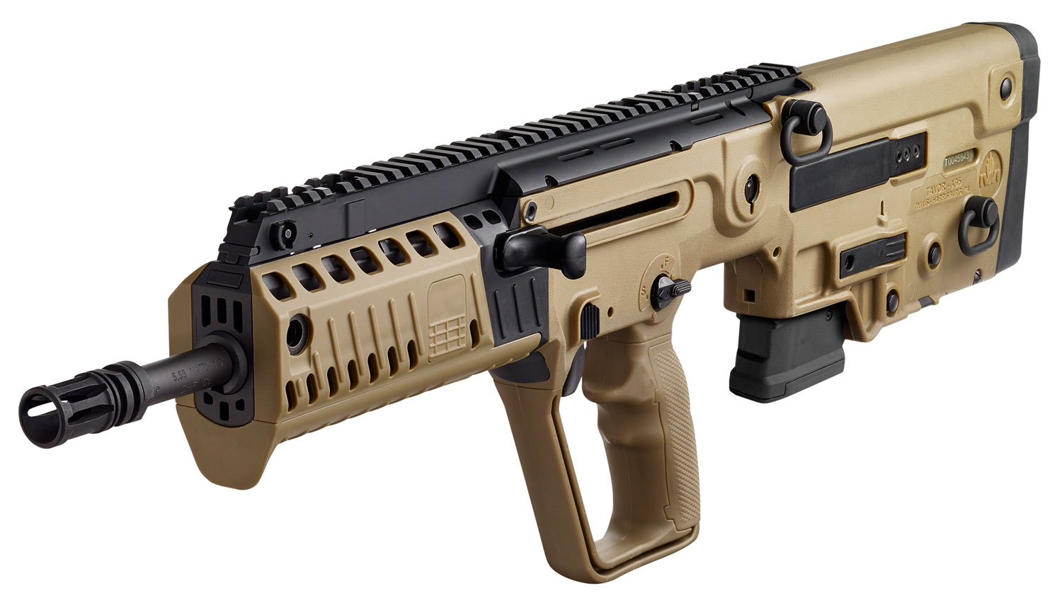 IWI US XFD1610 Tavor X95 5.56x45mm NATO Caliber with 16.50″ Barrel, 10+1 Capacity, Flat Dark Earth Metal Finish, Flat Dark Earth Fixed Bullpup Stock & Polymer Grip Right Hand