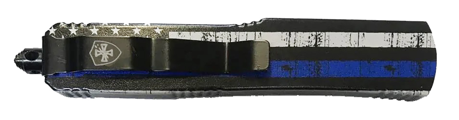 Templar Knife MBTB331 Gen II Back The Blue Slim 3.43″ OTF Drop Point Plain Black Oxide Stonewashed 440C SS Blade, 5.05″ Black & White w/Blue Line Aluminum Handle, Glass Breaker