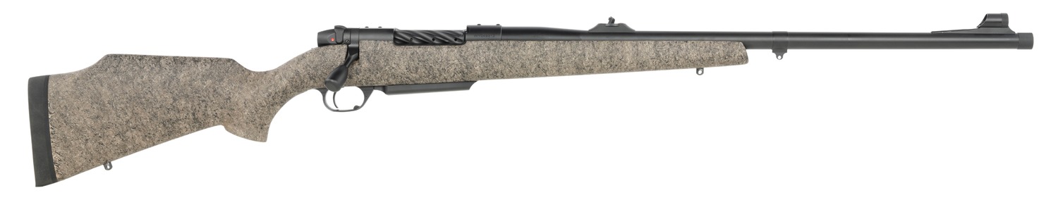 Weatherby MDG02N375HR6B Mark V DGR 375 H&H Mag 24″ Graphite Black Cerakote Graphite Black Barrel & Steel Drilled & Tapped Receiver, Monte Carlo w/Raised Comb Fiberglass Stock