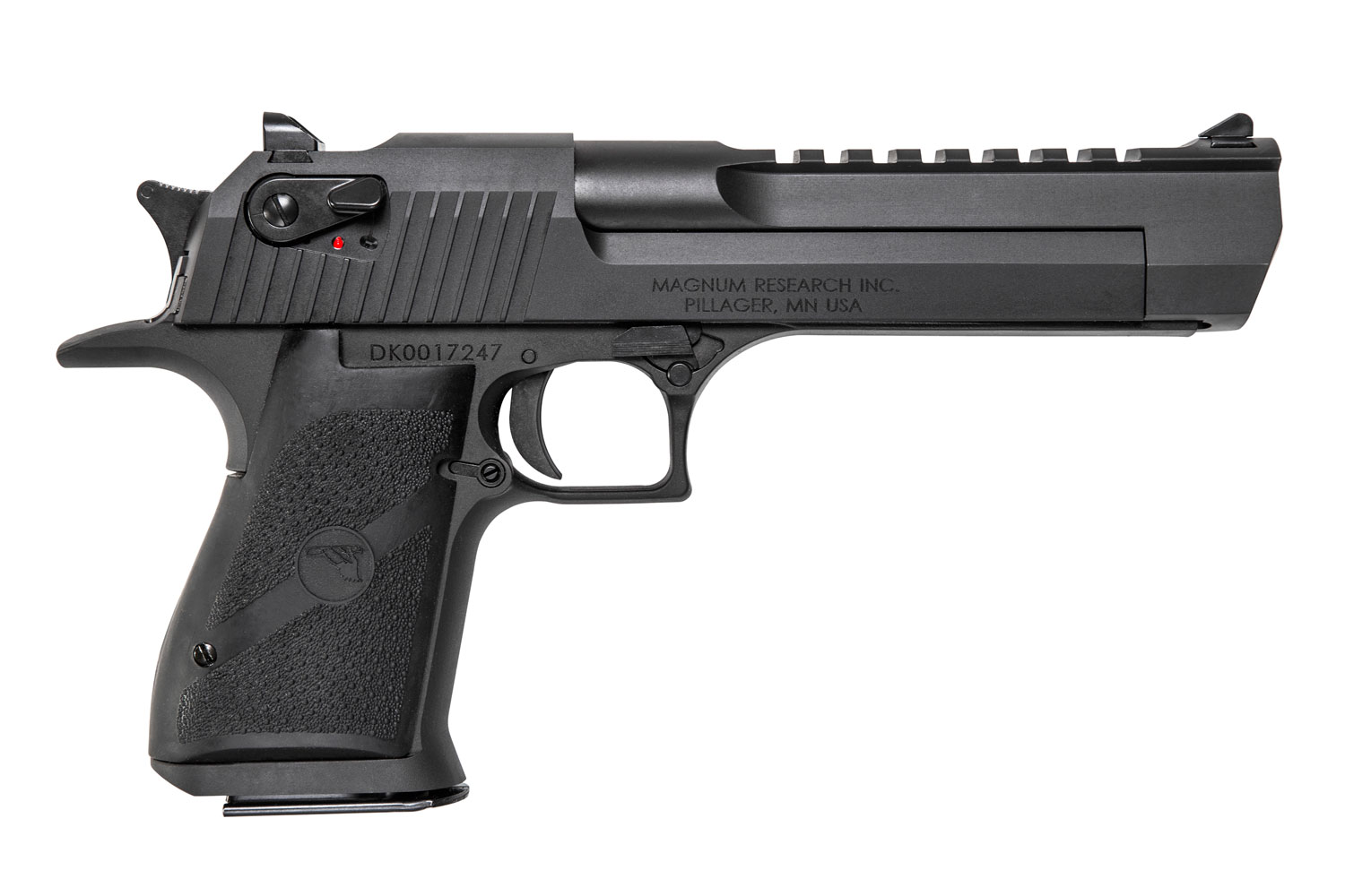 Magnum Research DE429 Desert Eagle Mark XIX 429 DE 7+1, 6″ Black Steel Barrel, Matte Black Serrated Carbon Steel Slide & Frame w/Beavertail, Black Rubber Grip, Manual Thumb Safety, Right Hand