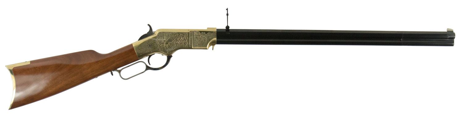 Taylors & Company 550296 1860 Brass Engraved 44-40 Win 13+1 24.25″ Blued Octagon Barrel, Brass Engraved/ Brass Receiver, Walnut/ Synthetic Stock, Right Hand