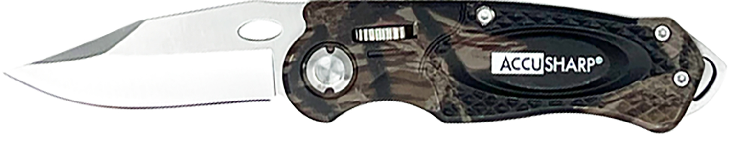 AccuSharp 704C Sport  3″ Folding Plain Stainless Steel Blade/Camo Anodized Aluminum Handle Includes Belt Clip