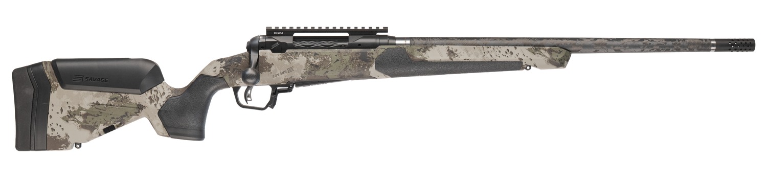 Savage Arms 32713 110 UltraLite Pro Full Size 6.8 Western 3+1 20″ Carbon Fiber Barrel, Savage Woodland Camo Accufit V2 Synthetic Stock, Right Hand