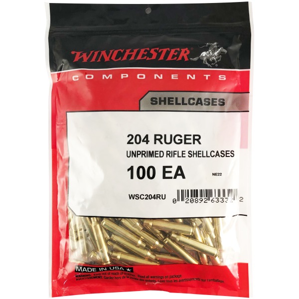 Winchester 204 Ruger Unprimed Brass cases 100 count