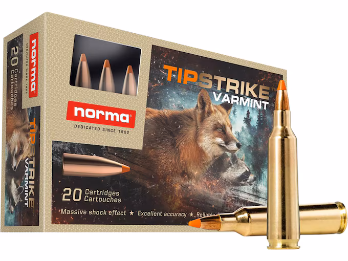 Norma TipStrike Varmint 22-250 Remington Ammo 55 Grain Polymer Tip Box of 20