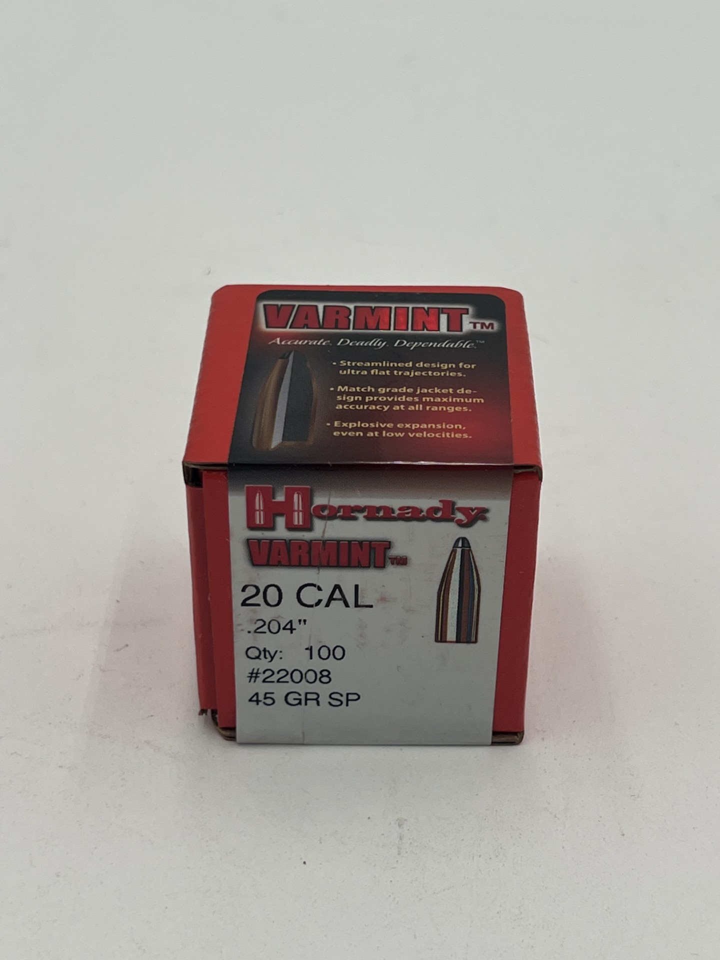 Hornady .20 Caliber .204″ Diameter 45 Grain Soft Point Bullet 100 Count