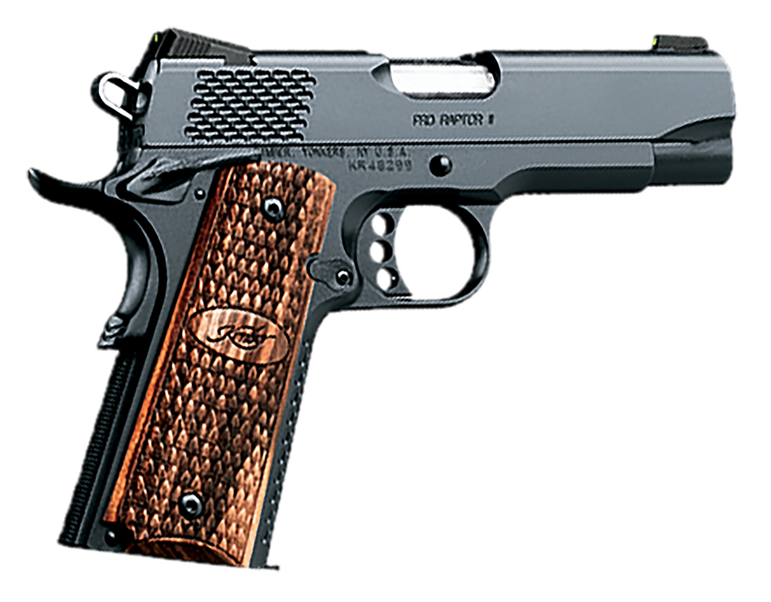 Kimber Mfg, Inc 3200118 Raptor II Pro 45 ACP 8+1 4″ Stainless Match Grade Barrel, Matte Black Serrated Steel Slide, Matte Black Steel Frame w/Beavertail, Zebrawood Grip