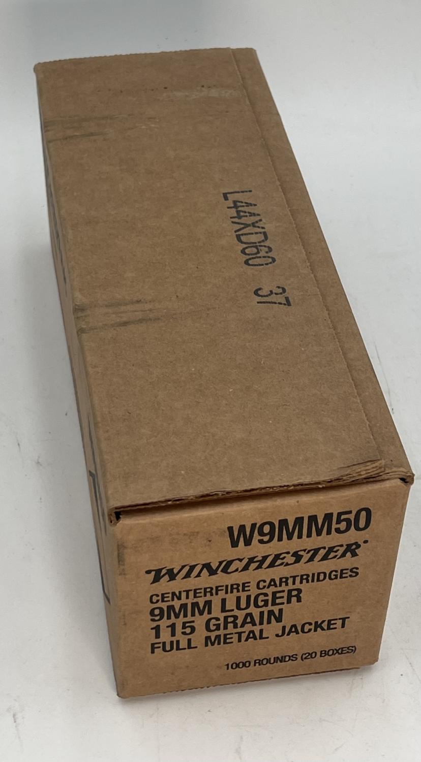 9mm Winchester 115 grain brass cases FMJ 50rd x 20 boxes for 1000rd case Free Shipping over $250