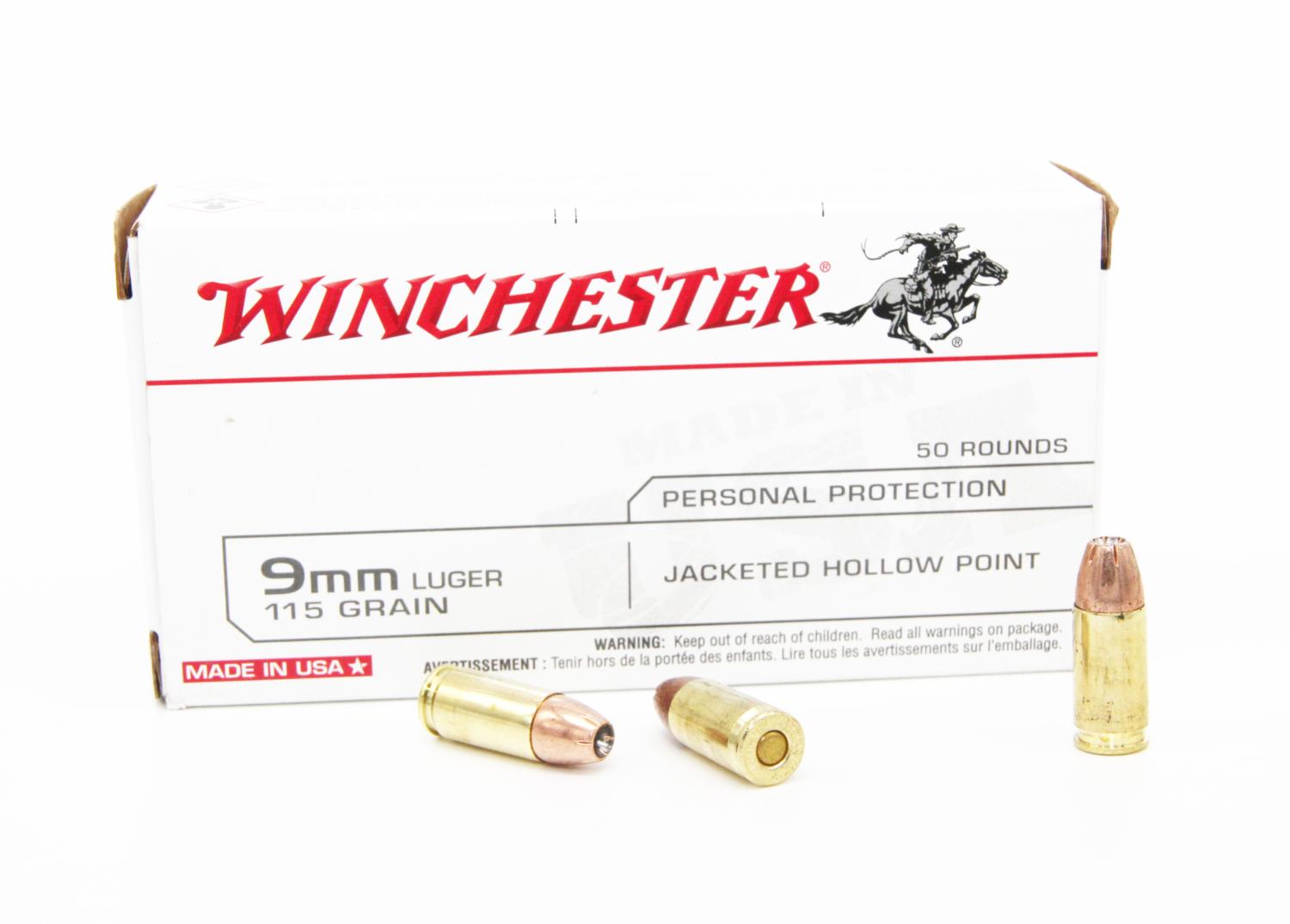 Winchester USA Ammunition 9mm Luger 115 Grain Jacketed Hollow Point