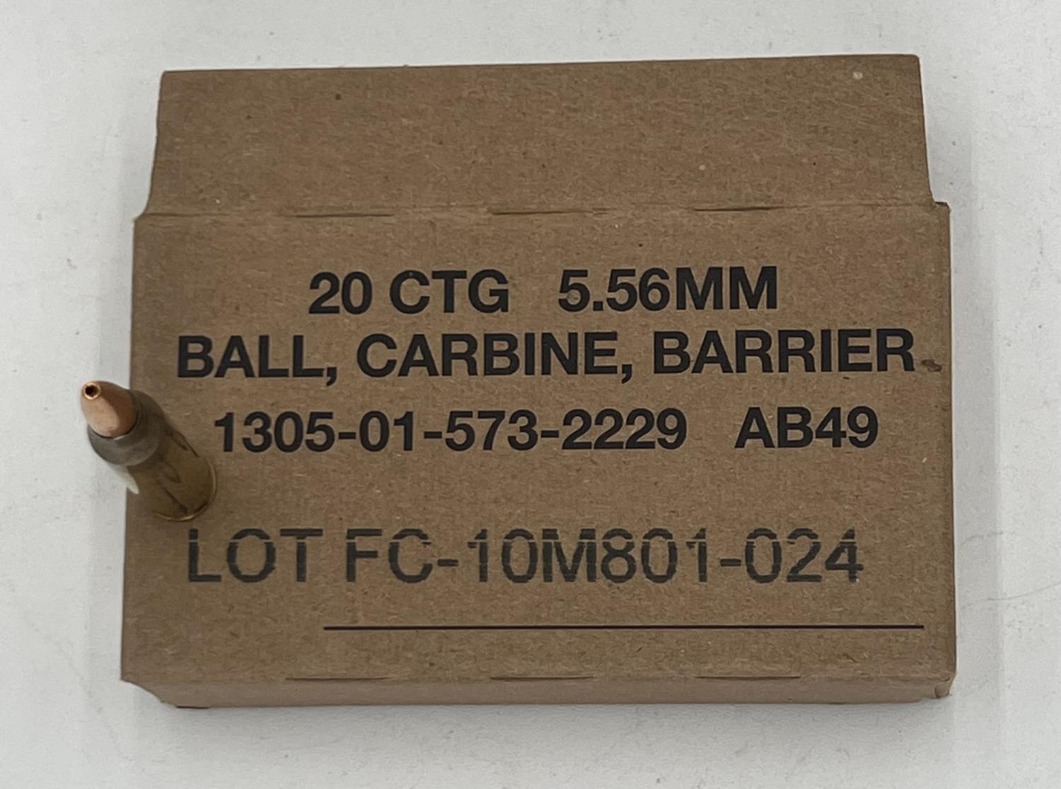 MK 318 mod 0 5.56mm Enhanced Cartridge, Barrier, Ball, carbine SOST 20 round box