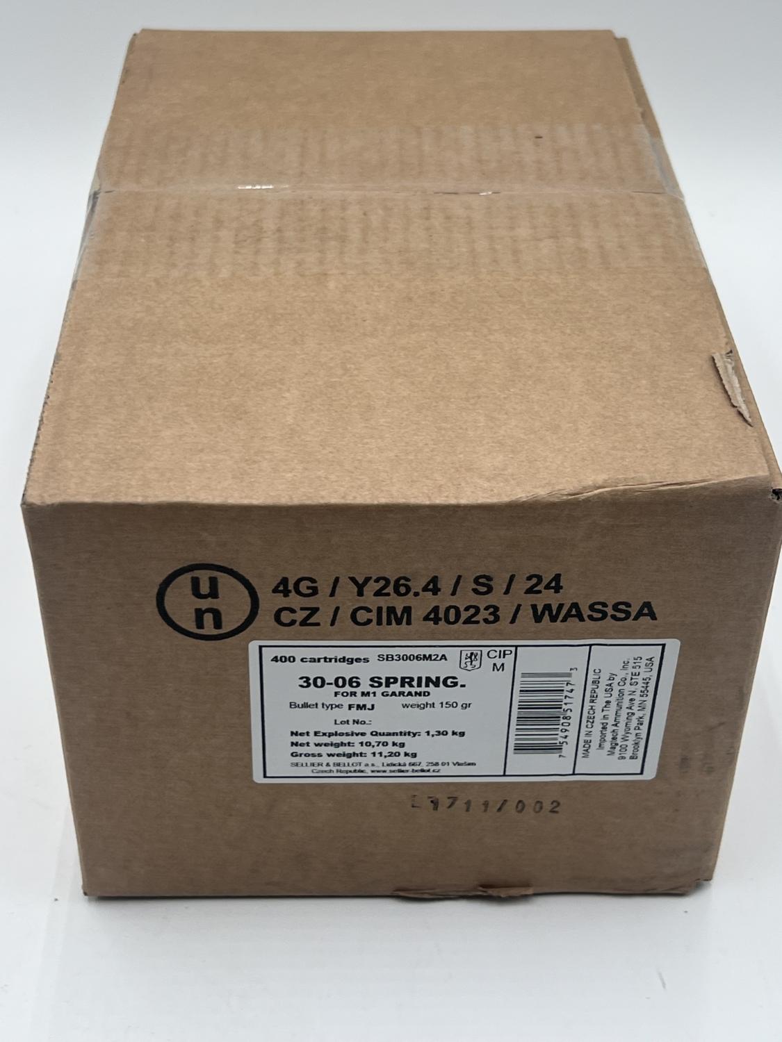 .30-06 Sellier and Bellot M1 Garand 150 grain ammunition 20rds x 20 boxes (400 rounds) FMJ