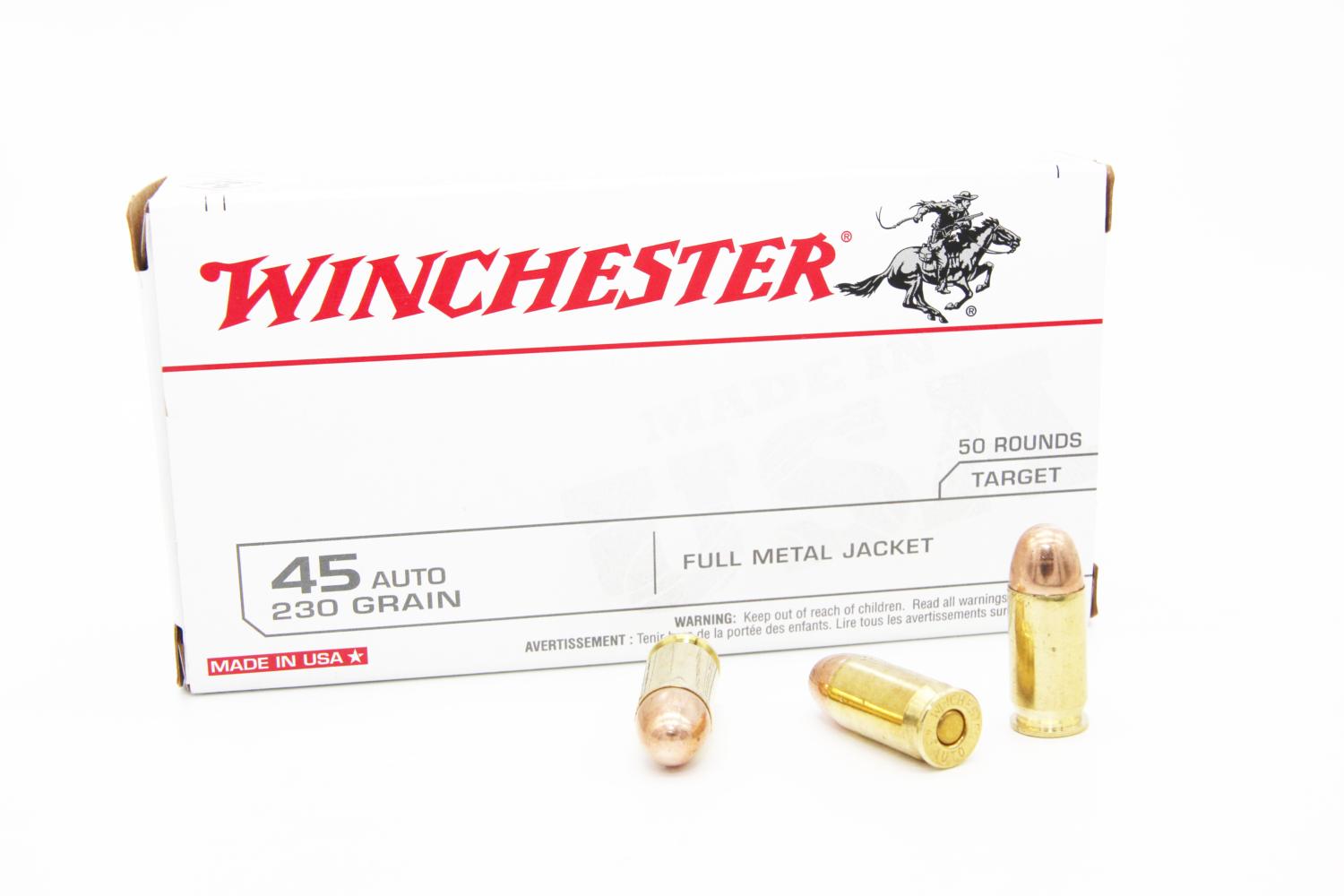 Winchester USA Ammunition 45 ACP 230 Grain Full Metal Jacket Box of 50