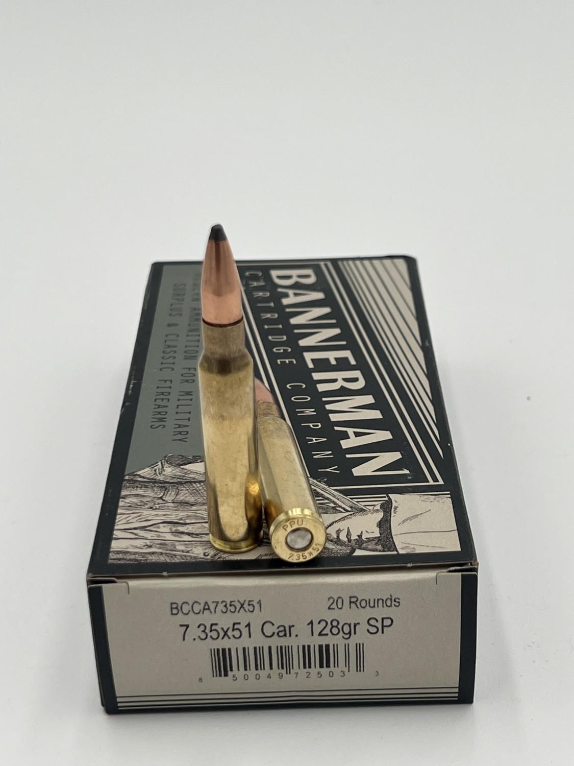 Bannerman 7.35×51 Carcano Ammunition BCCA735X51 128 Grain Soft Point 20 Rounds