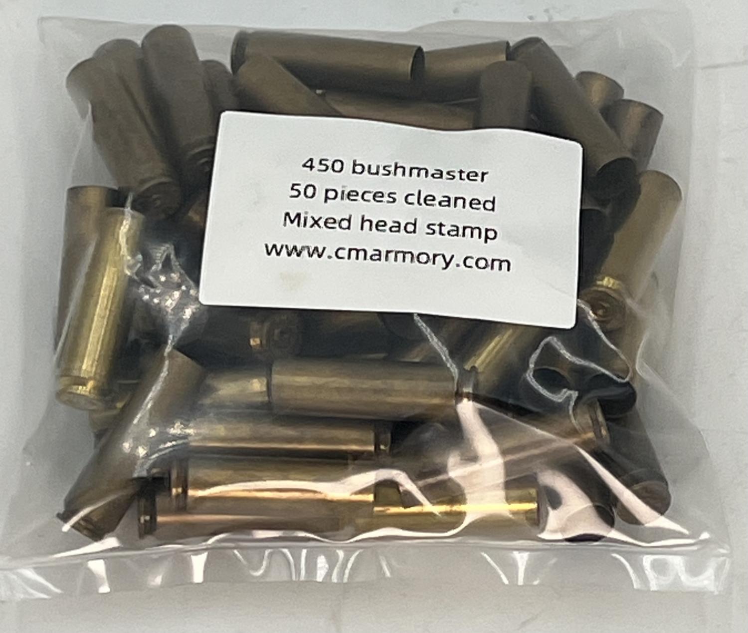 .450 Bushmaster Mixed headstamp cleaned brass 50 count bag (free shipping over $250)